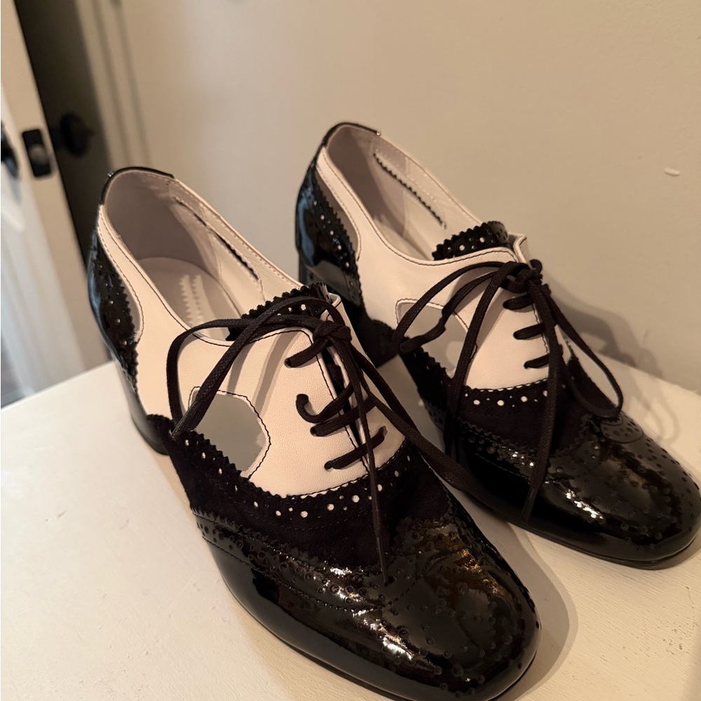 Girotti Black and White Block Heel Oxfords - Picture 5 of 10